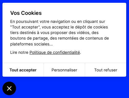 Popup de paramétrage des cookies du site Le droit au carré